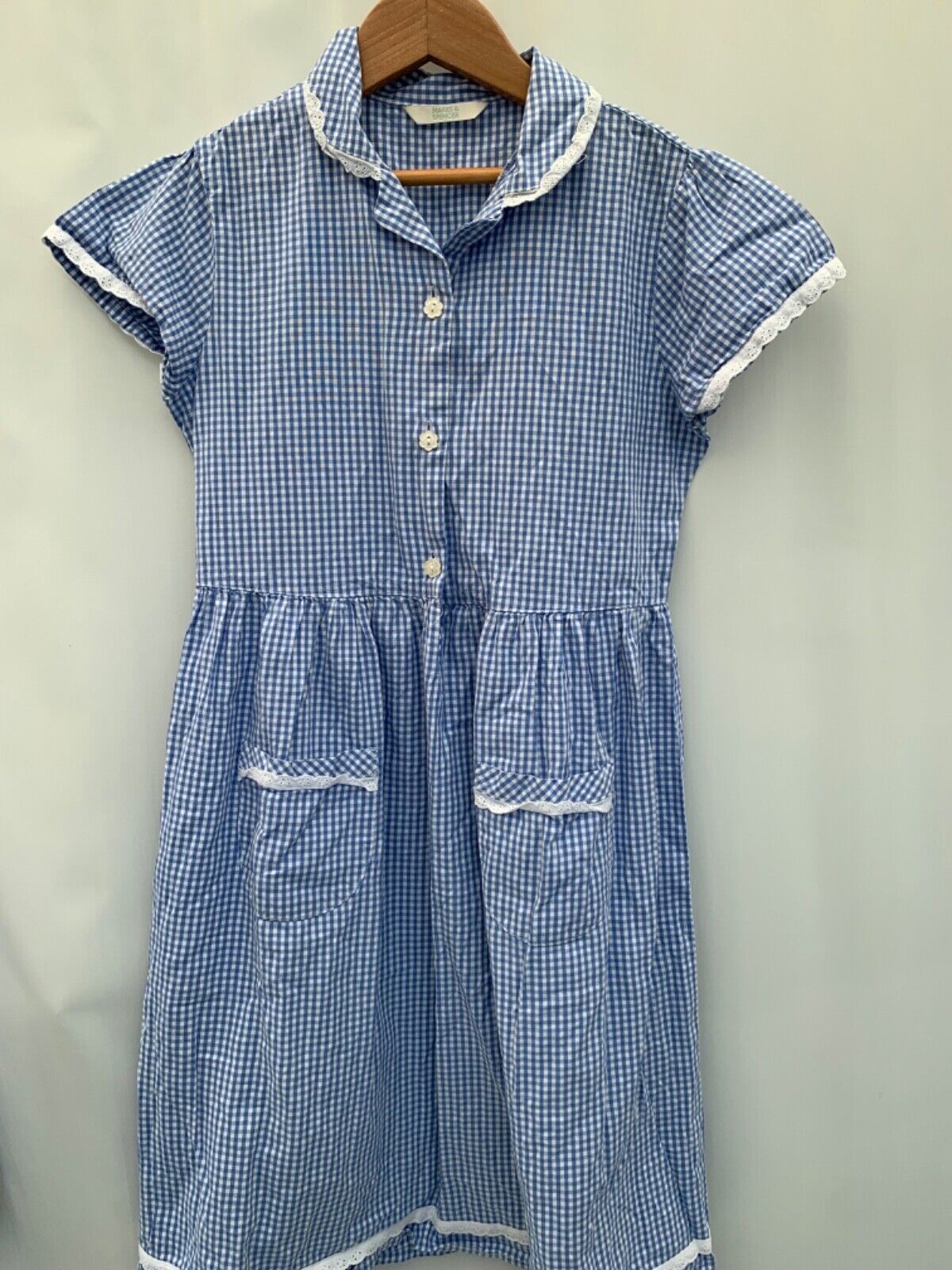 Girls school summer dress age 11 years blue gingham M&S